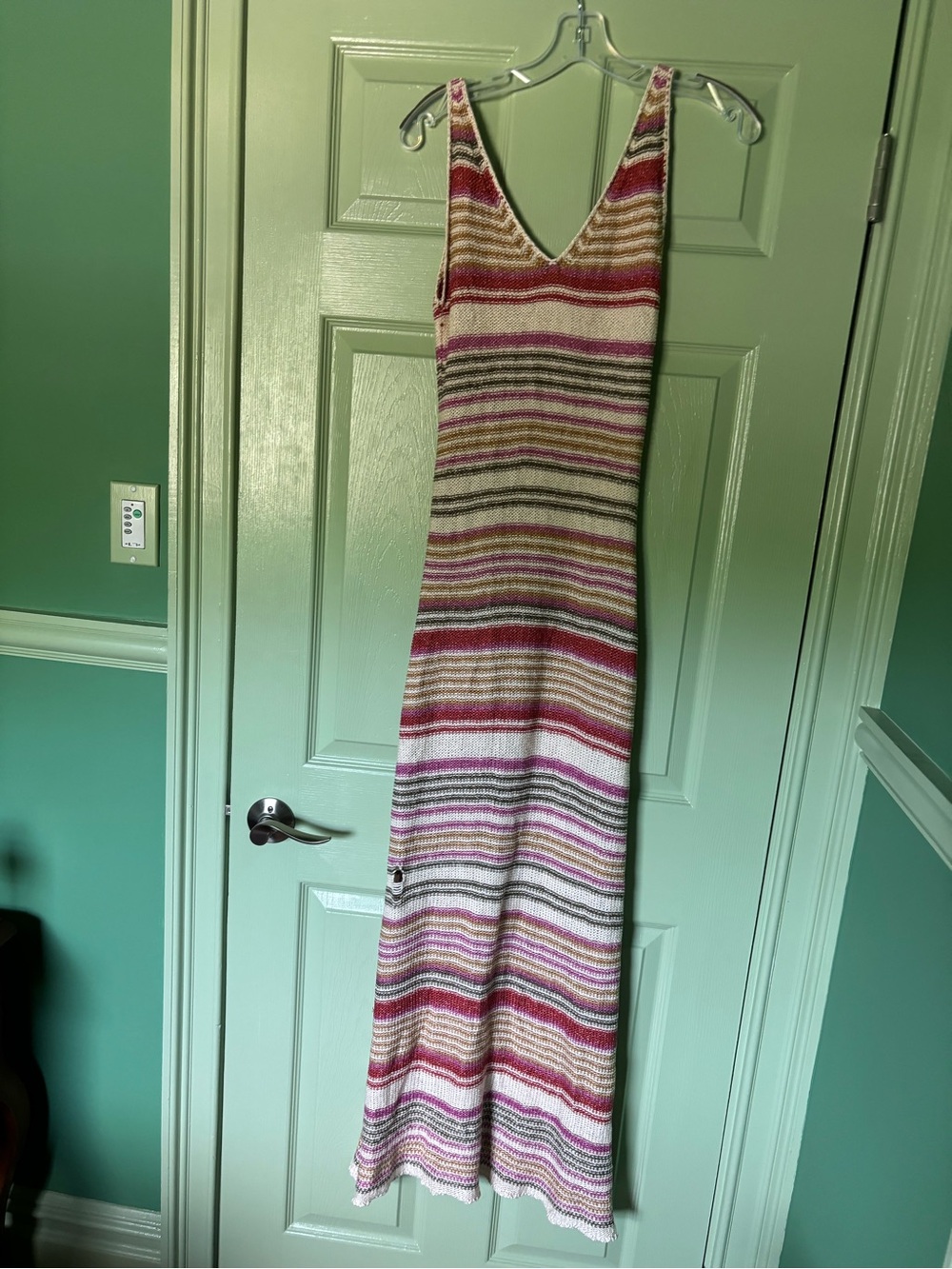 Lush Striped V‑Neck Maxi Dress in Pink, Cream, Green and Brown